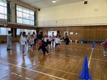 ドッジビーを投げる様子