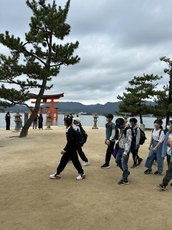 厳島神社を参拝する児童(1)