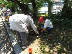 老人クラブの方々と花植え