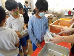 新聞紙食器で給食