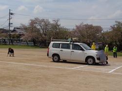 大型車左折巻き込み実験教室の様子