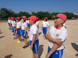 運動会全体練習（応援合戦）の様子
