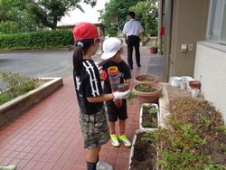 2年生老人会の方々と花植え
